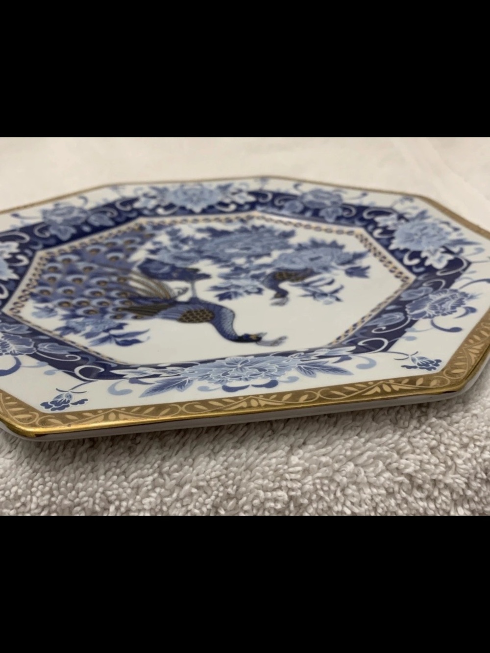 ππ§βπHeritage Mint Japan Peacock Plate Blue Wht Gold Octagon Chinoiserie Vintage - Picture 9 of 12